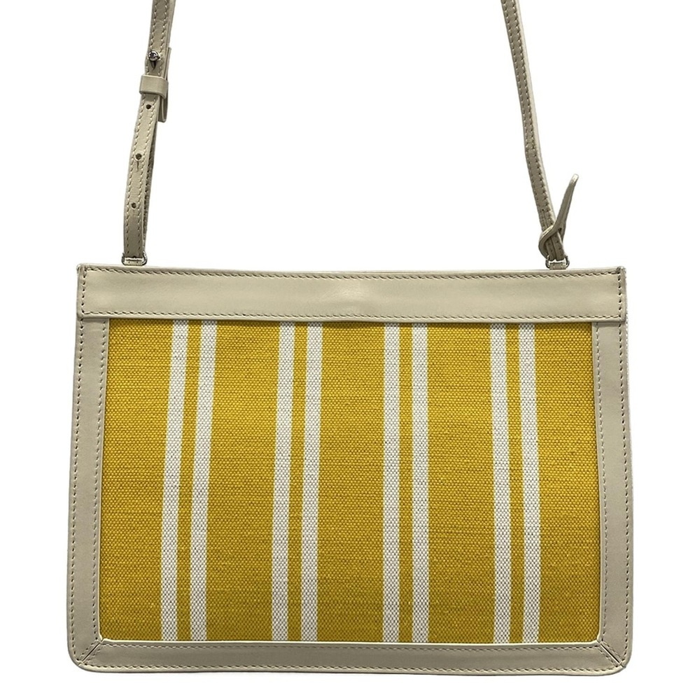 Balenciaga Navy Pochette Shoulder Bag 339937 Yellow Cream Canvas Leather - Picture 3 of 15